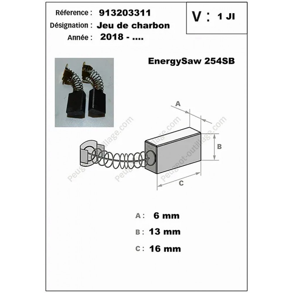 Jeu de charbon scie à onglets radiale ENERGYSAW 254SB PEUGEOT Bricozor