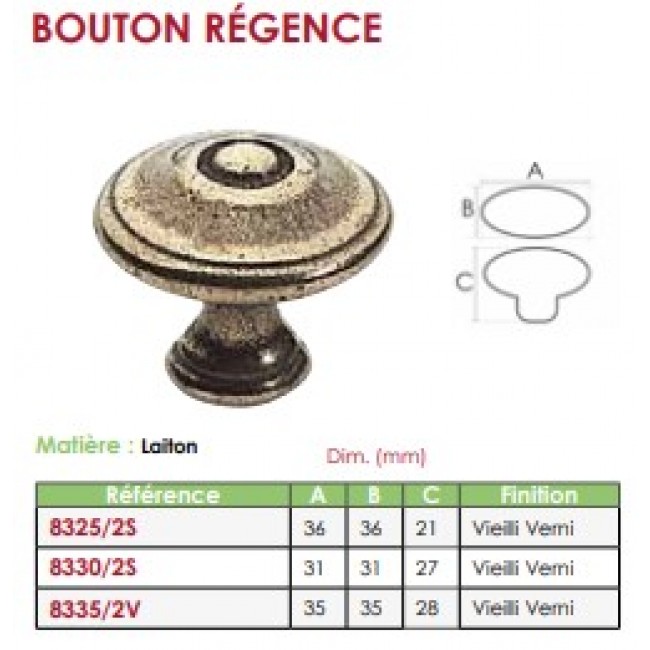 Bouton rustique laiton Régence diamètre de 25 30 ou 35 mm CADAP