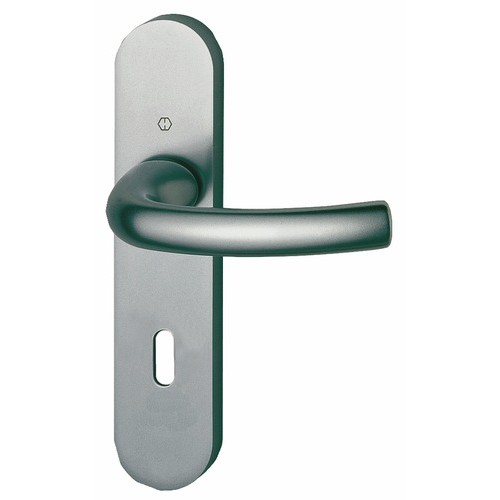 Poignées de porte Tokyo sur petites plaques, aluminium aspect inox