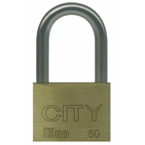 Cadenas à clé - corps laiton - anse longue en acier cémenté - City