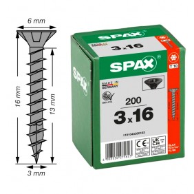 Vis universelle tête fraisée zinguée noire 3 x 16 mm par 200 SPAX