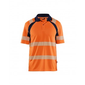Polo de travail haute visibilité anti-UV 3595 - orange fluo et bleu marine BLAKLADER