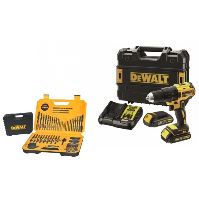  Perceuse visseuse sans fil 18V 1,5Ah DCD777S2T-QW + Coffret 100 pièces DEWALT
