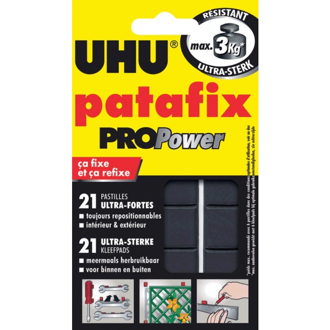 Patafix Propower - 21 pastilles adhésives ultra fortes et réutilisables Uhu