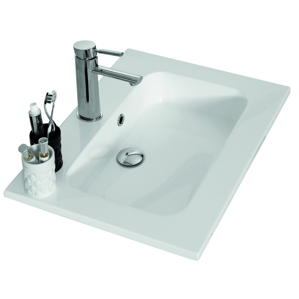 Meuble lavabo dimensions 60 x 60 x 88 cm en résine de couleur blanche cuve et planche à laver pour intérieur ou extérieur 2 portes 