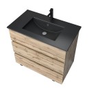 Pack meuble de salle de bains avec vasque noire - 80 cm - 3 tiroirs - Timber AURLANE