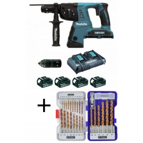 Marteau perforateur burineur sans fil 36V SDS Plus - DHR 264 PT4J + Coffrets de 25 mèches acier MAKITA