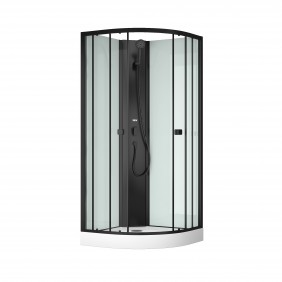 Cabine de douche 1/4 de rond noire 85 cm - verre transparent - Essentiel AURLANE