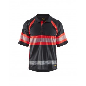 Polo de travail haute-visibilité anti-UV 3338 - noir et rouge fluo BLAKLADER