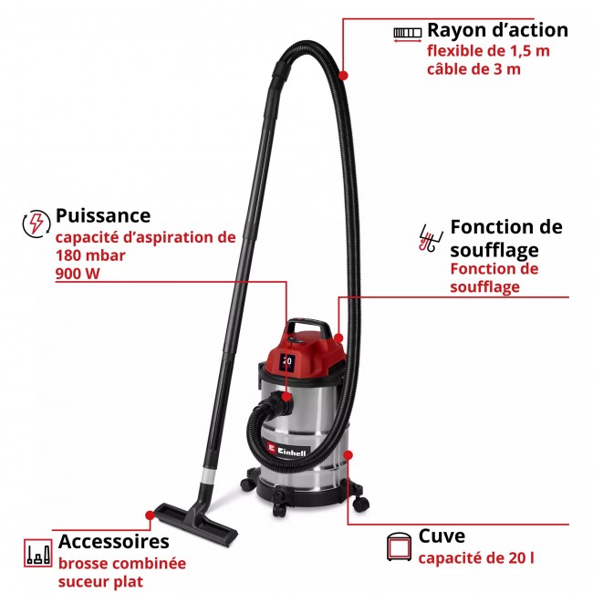 Aspirateur eau et poussières - 20L - puissance 900W - TC-VC 2045 S 2.jpeg EINHELL