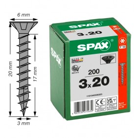 Vis universelle tête fraisée zinguée noire 3 x 20 mm par 200 SPAX