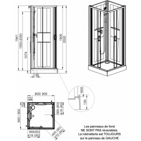Cabine de douche 80x80 cm Izibox 2 - portes coulissantes transparentes LEDA