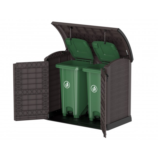 Garbage Box Shed Arch 1200L-Woodgrain - D Brown- with Bin.187.jpeg DURAMAX