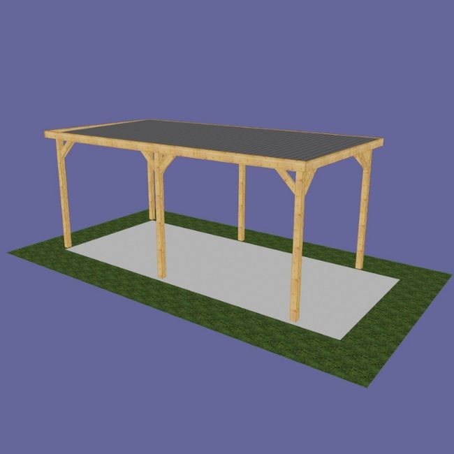 Carport toit plat en bois Douglas - 6 poteaux - 350 x 650 cm - Bricozor.jpg CPBF