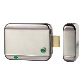 Serrure électrique en applique avec plaque nue à rupture - réversible Izyx