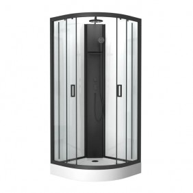 Cabine de douche 1/4 rond 85 cm noir mat Pepper 3 - portes coulissantes AURLANE