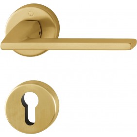 Poignées de porte sur rosaces rondes Bergamo C7 - laiton doré satiné HOPPE