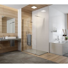 Paroi de douche fixe - verre sérigraphié végétal blanc - profilé argent - Frisbee LEDA