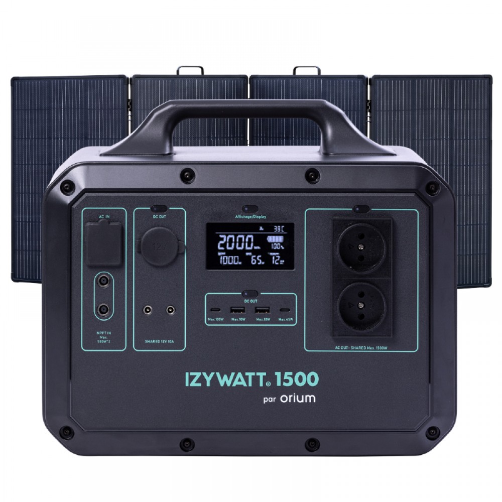 Pack générateur solaire LFP Izywatt 1500 + panneau solaire fixe 200W - Orium