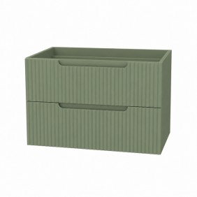 Meuble salle de bains suspendu 80 cm - 2 tiroirs MDF ondulé - vert olive - Emilien AURLANE