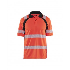 Polo de travail haute visibilité anti-UV 3595 - rouge fluo et noir BLAKLADER