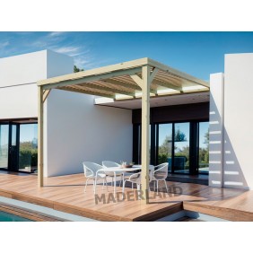 Pergola semi-couverte adossée bois Montpellier 3 x 3 m - PMA00233 MADERLAND