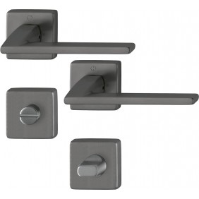 Poignées de porte sur rosaces carrées Bergamo C7 -laiton anthracite satiné - condamnation HOPPE
