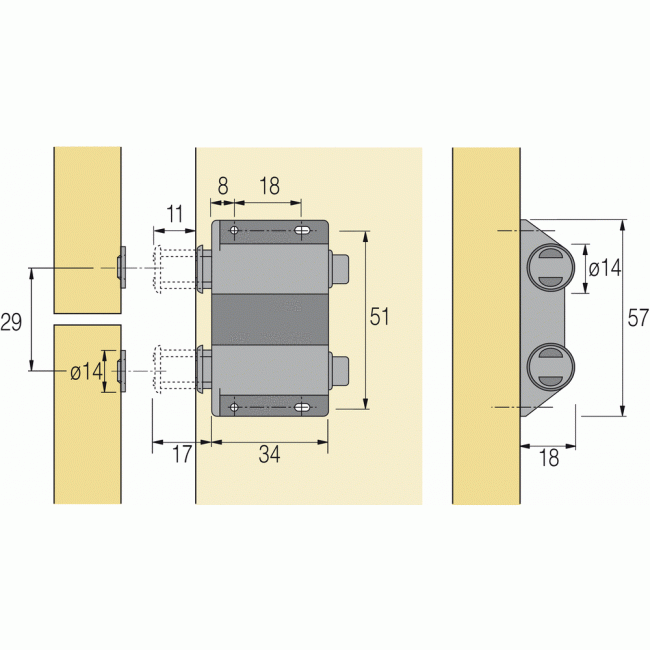 CENTRALE BRICO Lot De 4 Loqueteaux Magnétique Acier HETTICH, L.35 X L 35 X L 15 Mm