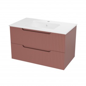 Ensemble meuble vasque salle de bains - 80 cm - 2 tiroirs - Terracotta AURLANE
