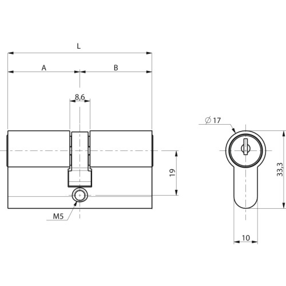 Cylindre double sur passe PTT - laiton poli - 36 x 36 mm - 1264