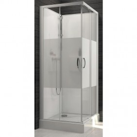 Cabine de douche 90x90 cm Izibox 2 - porte coulissante sérigraphiée LEDA