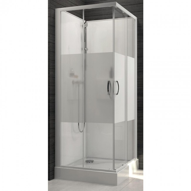 Cabine de douche - Izibox 2 - 90 x 90 cm - Porte coulissante sérigraphiée LEDA
