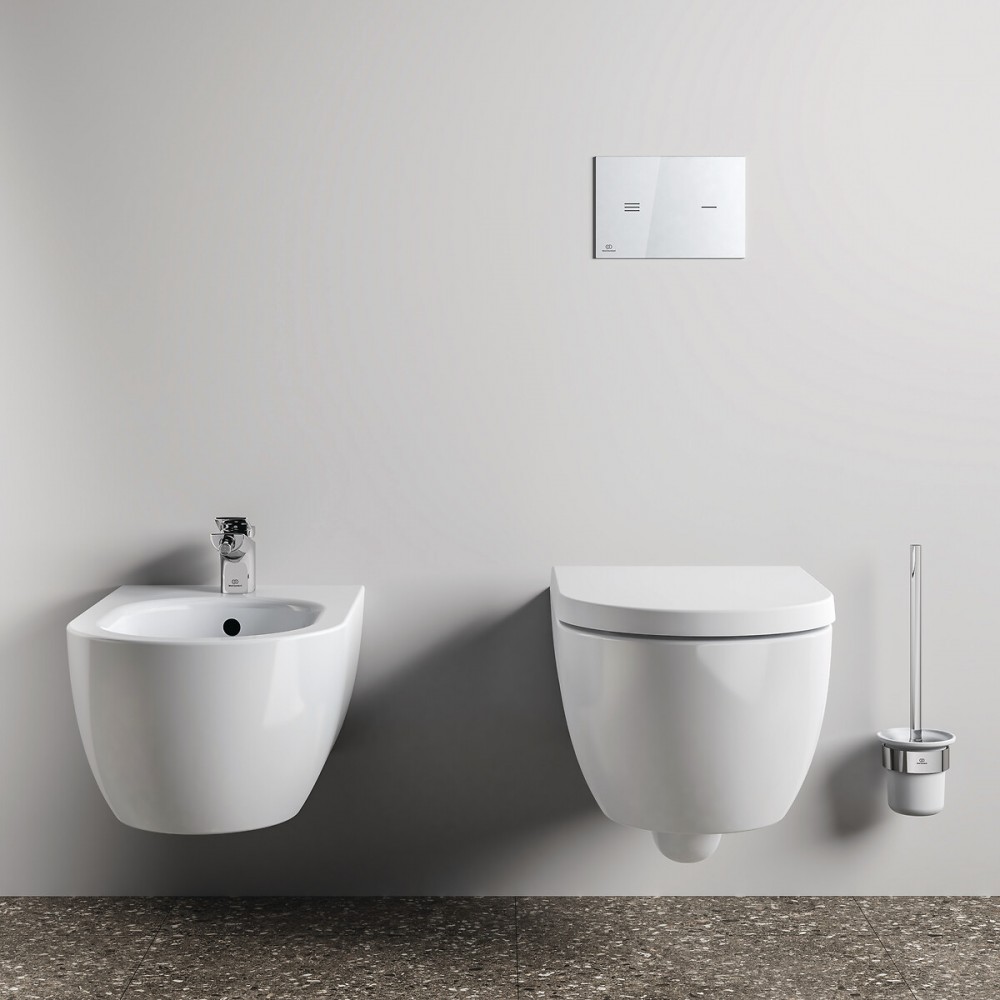 62826 Brosse WC avec support Ø 12x26 cm Blanc Céramique Rond Porte-brosse  de toilette