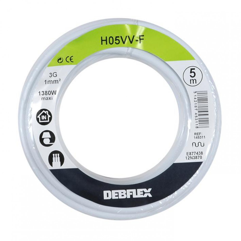 Debflex Cavo Elettrico HO5VV-F 3G2,5 Mm² - Bobina 5m Grigio