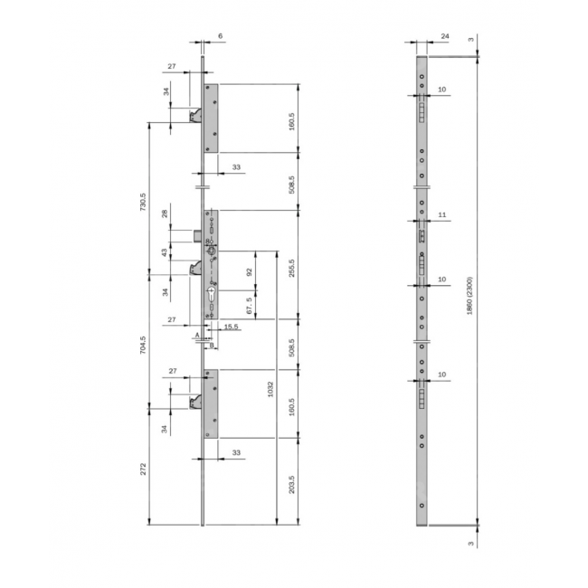 Serrure à larder 3 points à têtière filante en U  Multiblindo .png ISEO CITY