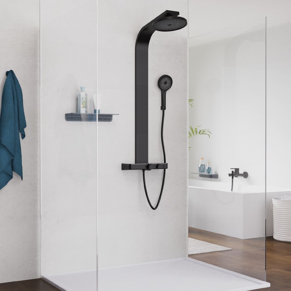 Colonne de douche avec tablette - thermostatique - noir mat