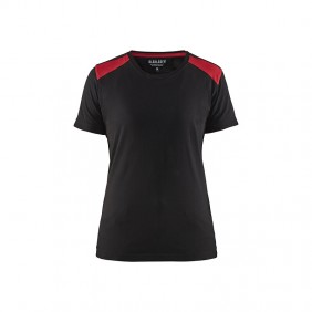 T-shirt de travail bicolore 100% coton femme 3479 - noir et rouge BLAKLADER