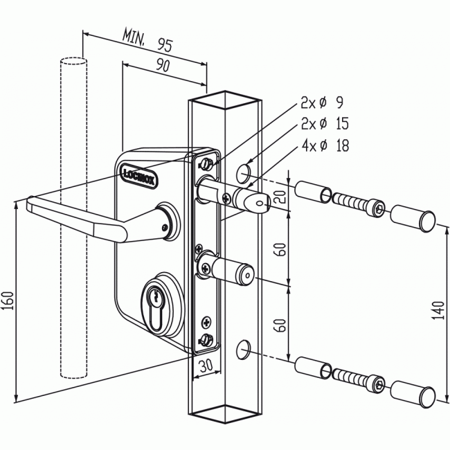 Serrure inox pour portail battant - fouillot à cylindre européen - LAKQ