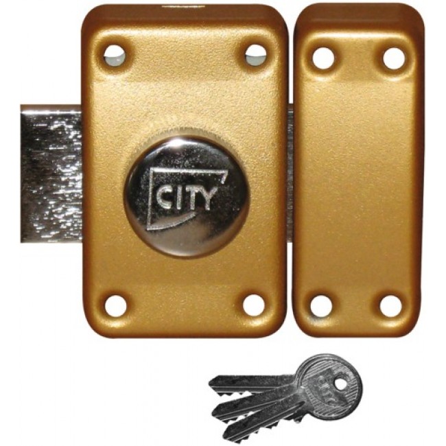 Verrou en applique s'entrouvrant - bouton et cylindre - bronze ISEO CITY