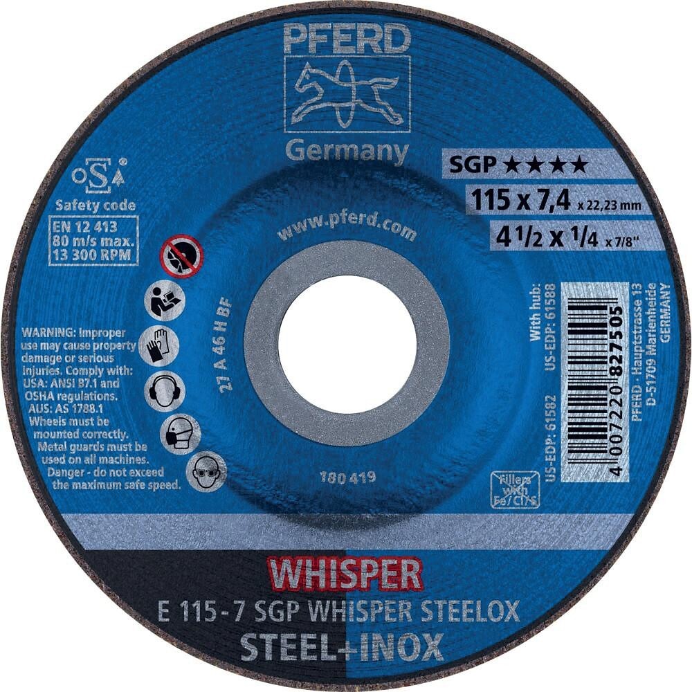 Lot 10 Disques à Ébarber PFERD 125x7,2mm X-LOCK PSF STEEL - Meuleuse D'Angle