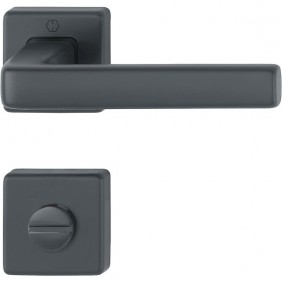 Poignées de porte sur rosaces aluminium anodisé - noir mat Dublin - condamnation HOPPE