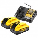 Pack 2 batteries POWERSTACK XR 18V + chargeur DEWALT