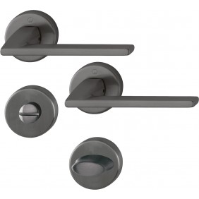 Poignées de porte sur rosaces rondes Bergamo C7 - laiton anthracite satiné - condamnation HOPPE