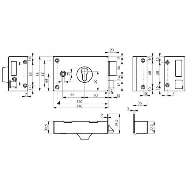 schema_Serrure_en_applique_horizontale_grille _cylindre_européen_droite_bricozor.jpg FTH THIRARD