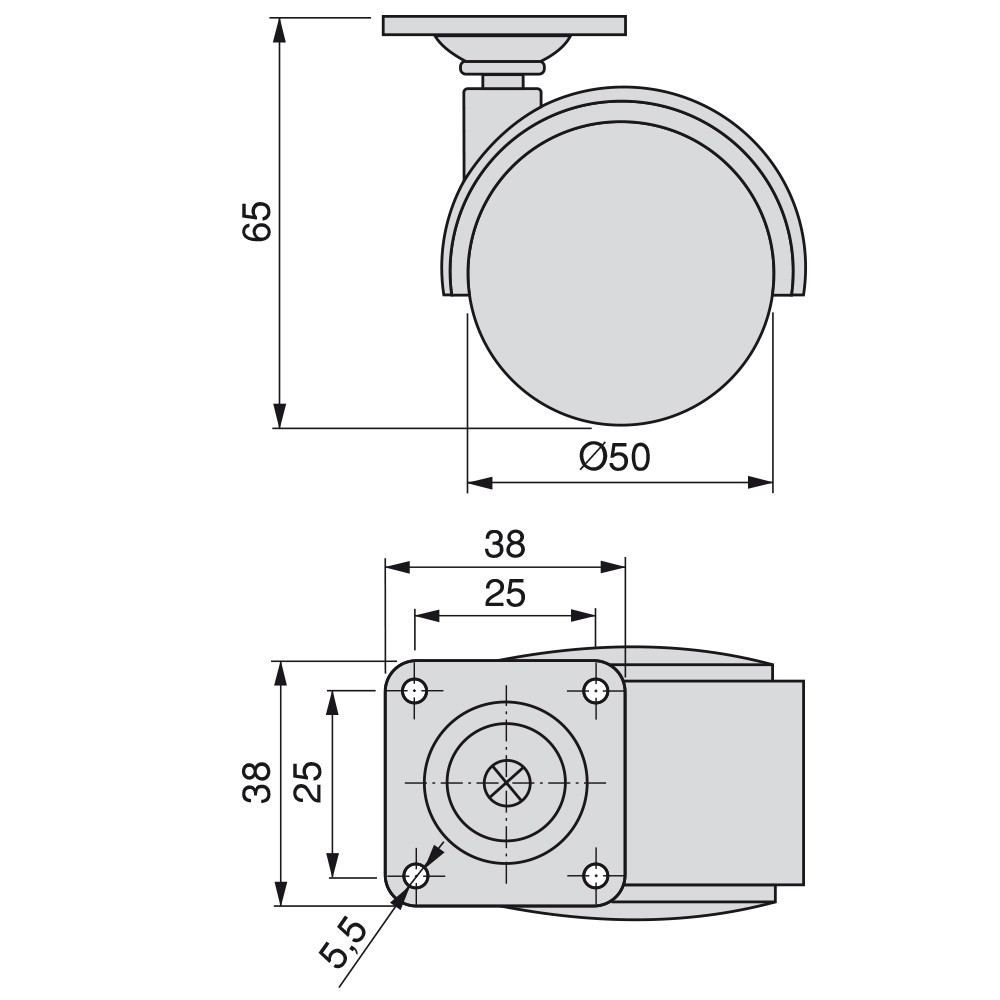 Roulettes Pour Meuble Emuca - 4 Pièces Avec Frein Et Sans Frein - Ø35mm - Transparent