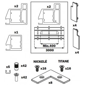 Kit de profils pour 2 portes cadre en aluminium SALICE