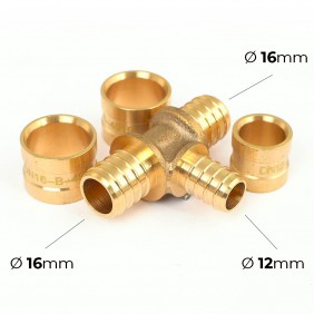 Raccord PER à glissement - Té réduit - Diamètre tubes 16-12-16 mm BOUTTÉ