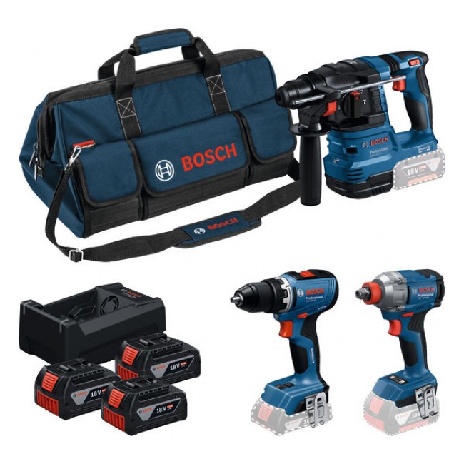 Pack 3 machines 18V + 3 batteries 5,0Ah + sac de transport - 0615A50093 BOSCH