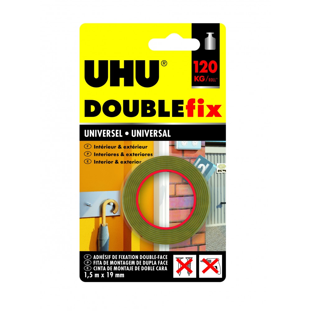 Ruban adhésif Doublefix Extra Fort universel invisible - 1,5 m x 19 mm Uhu