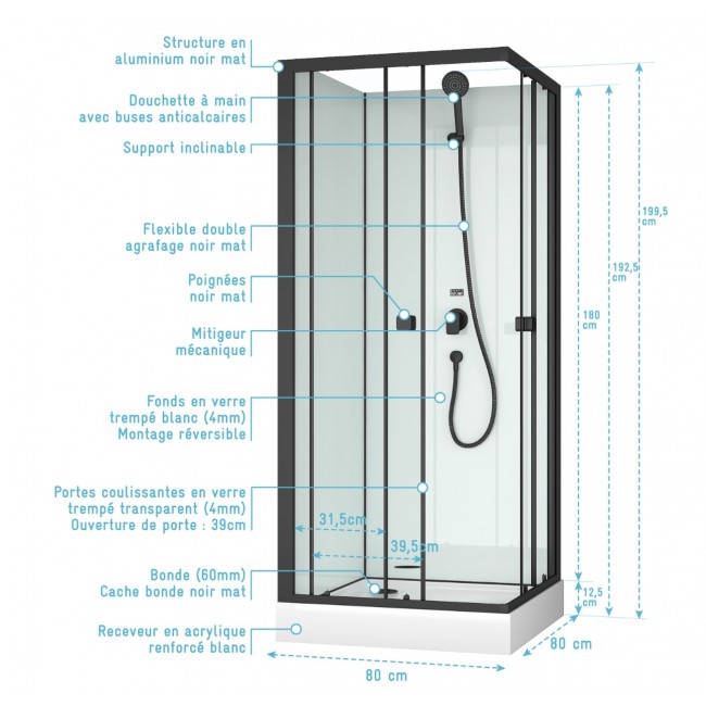 cabine de douche essentiel 80 x 80 aurlane cotes.jpg AURLANE